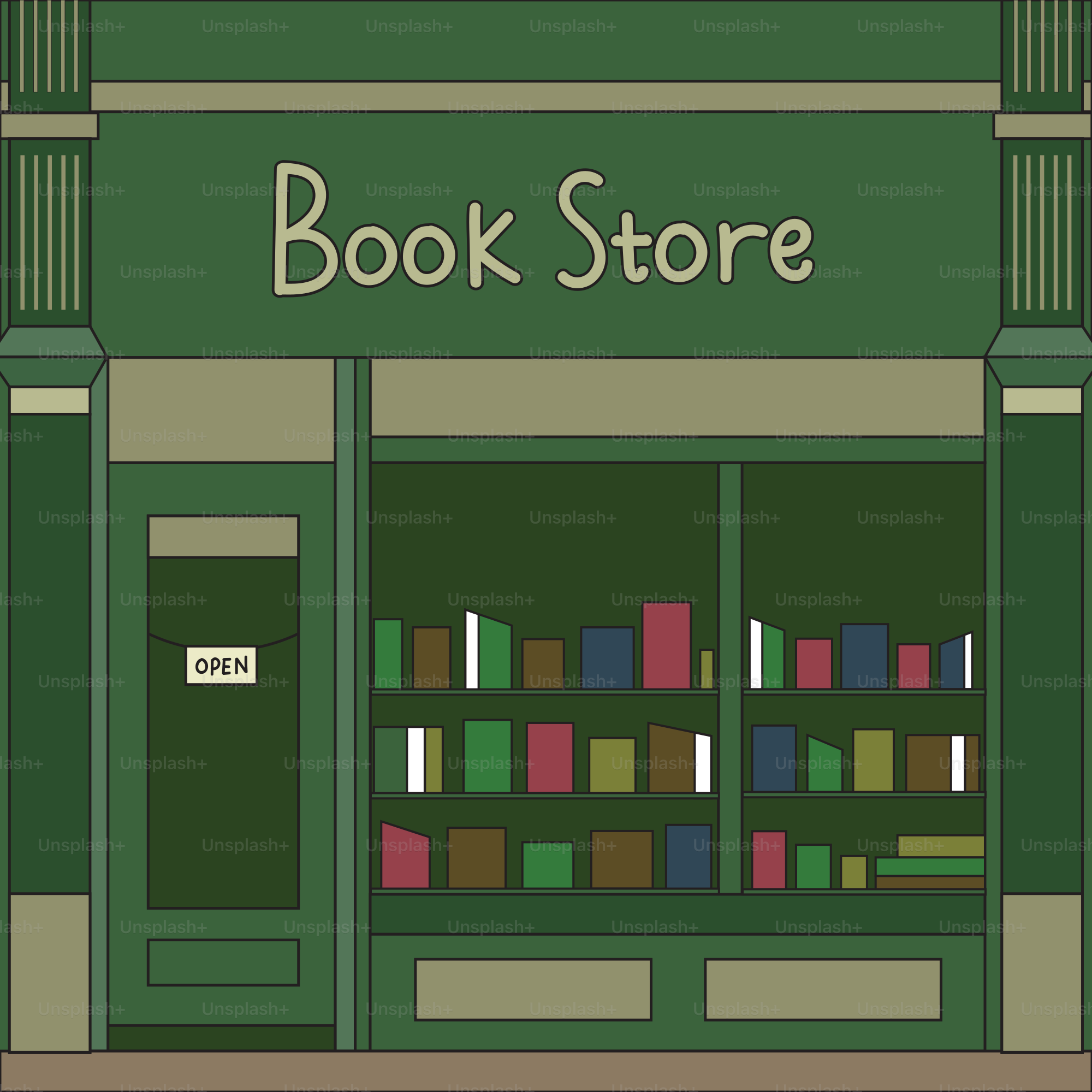 A book store with a green awning