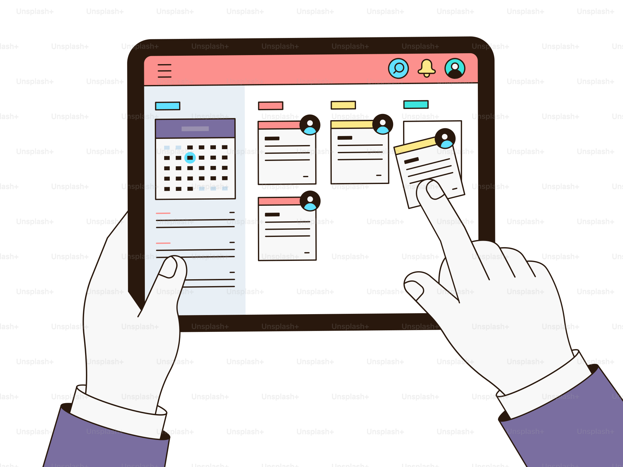 A person holding a tablet with a calendar on it