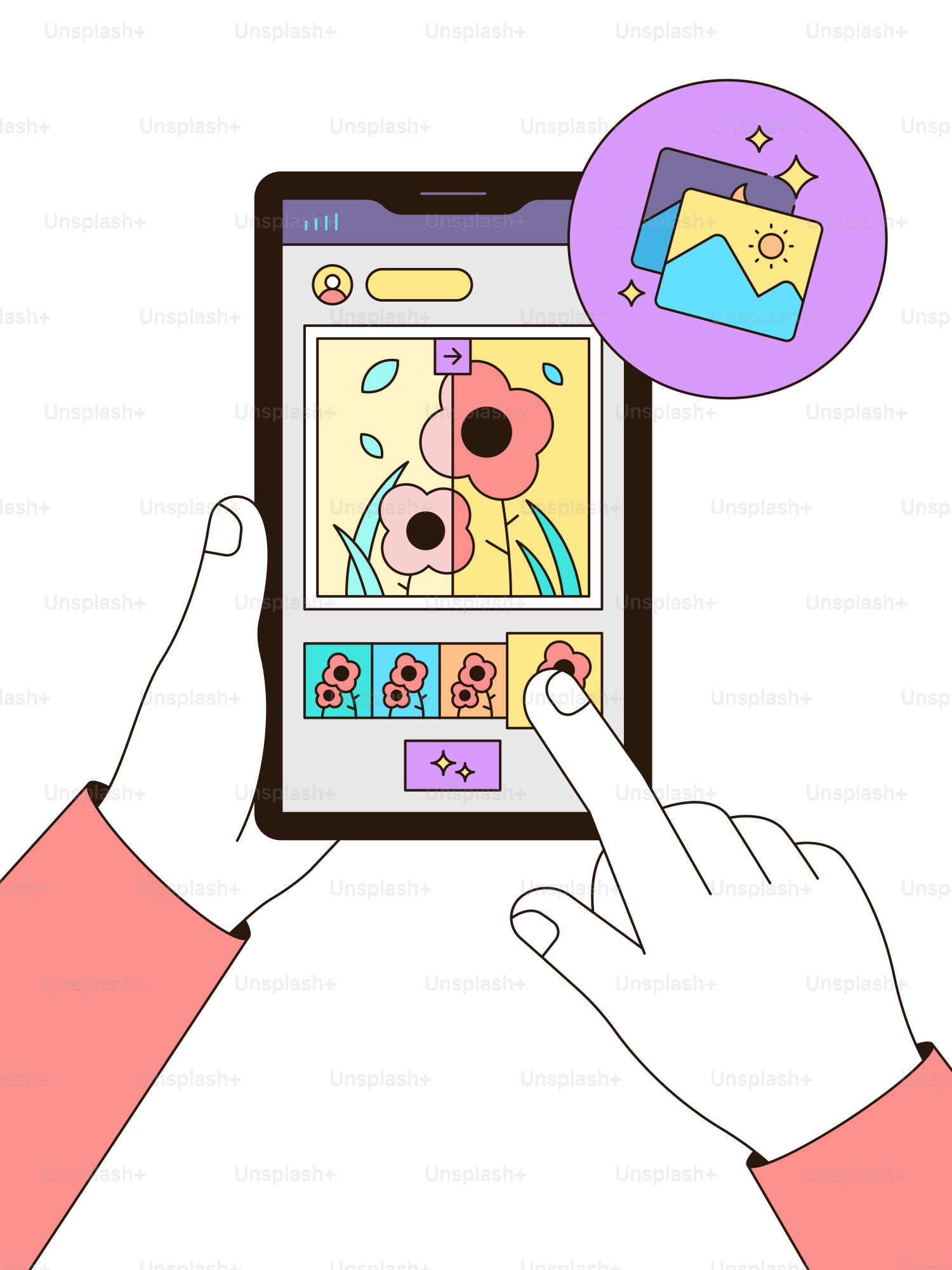 A person holding a tablet with a picture on it