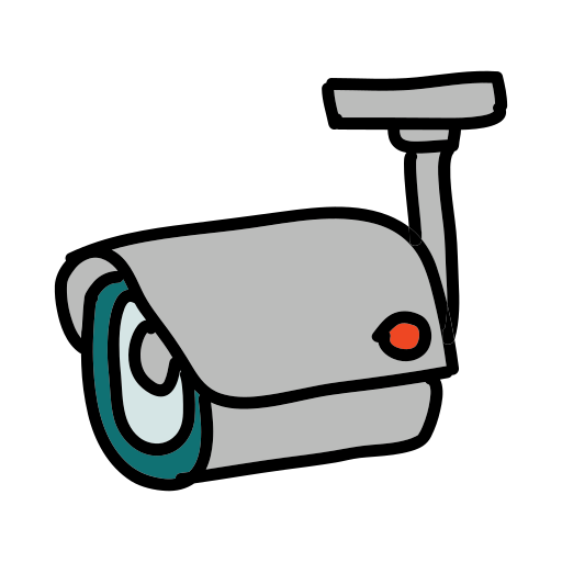 A gray camera with a red light on it