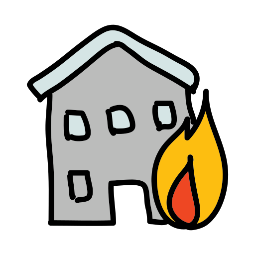 Un dibujo de una casa de la que sale un fuego