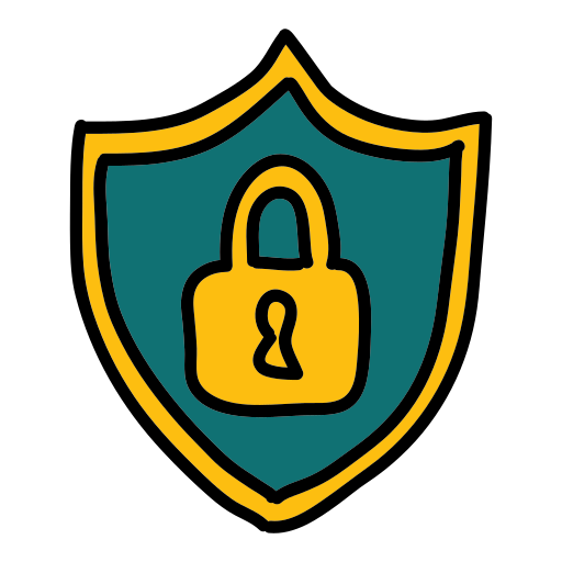 A green and yellow shield with a lock on it