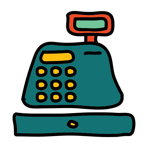 A drawing of a calculator on a white background