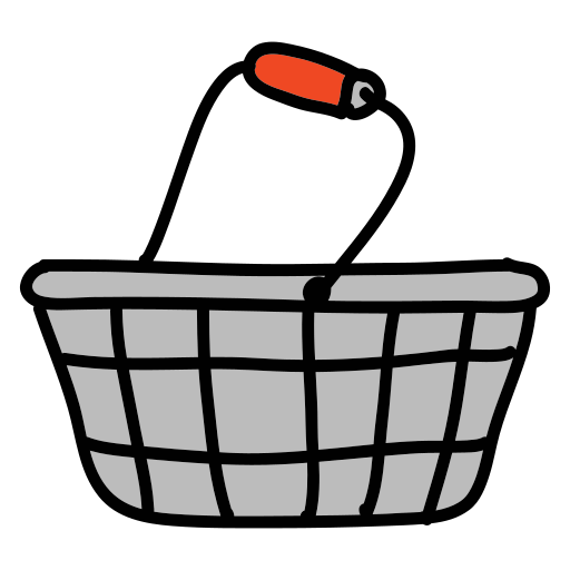 Ein grauer Korb mit rotem Griff