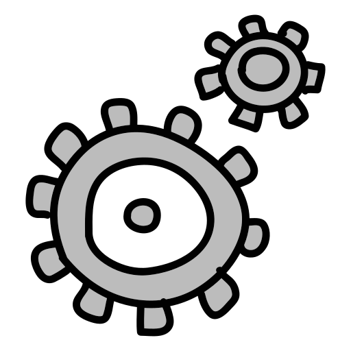 A black and white drawing of two gears