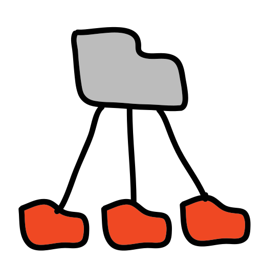 A drawing of a chair and two red shoes