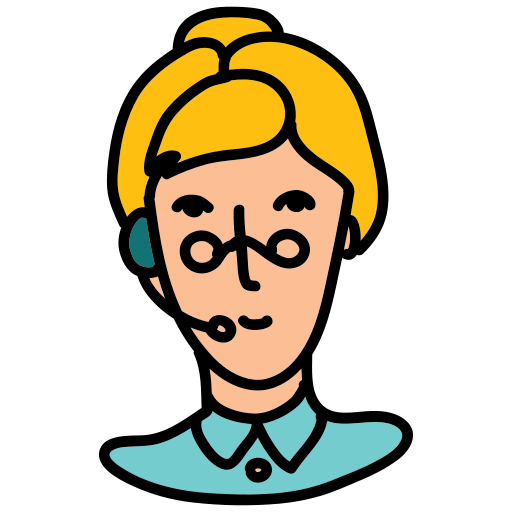 A woman in a blue shirt with a headset