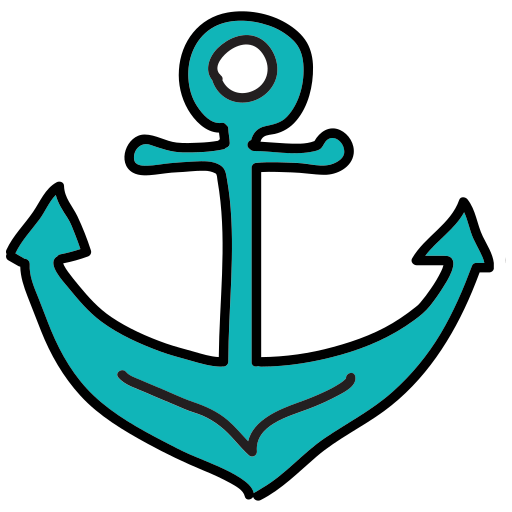 A blue anchor with a white background