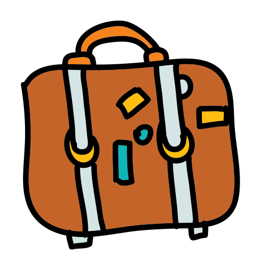 An orange suitcase with a handle and two handles