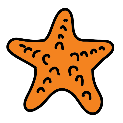 Una stella marina arancione con un contorno nero su sfondo bianco