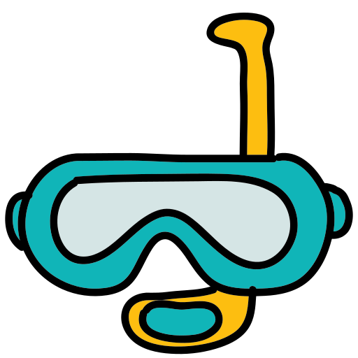 A yellow and blue diving mask with a yellow handle