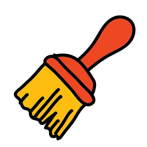 A yellow and red brush with a red handle