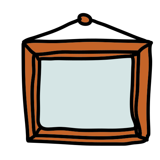 An orange picture frame hanging on a wall