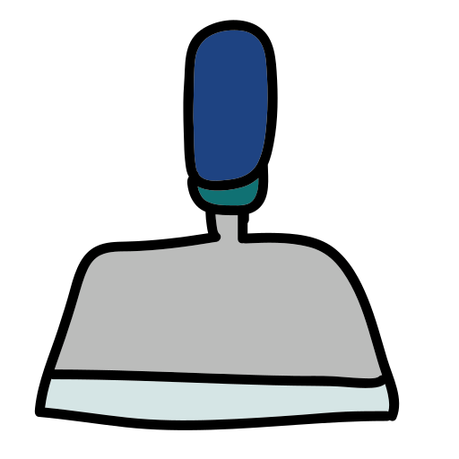 A blue and gray dustpan with a handle