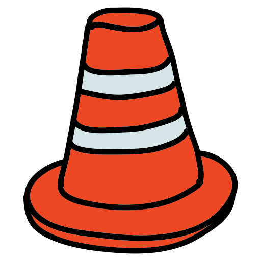 An orange traffic cone with a white stripe