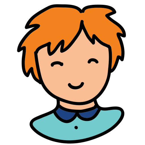 Un ragazzo con capelli arancioni e camicia blu