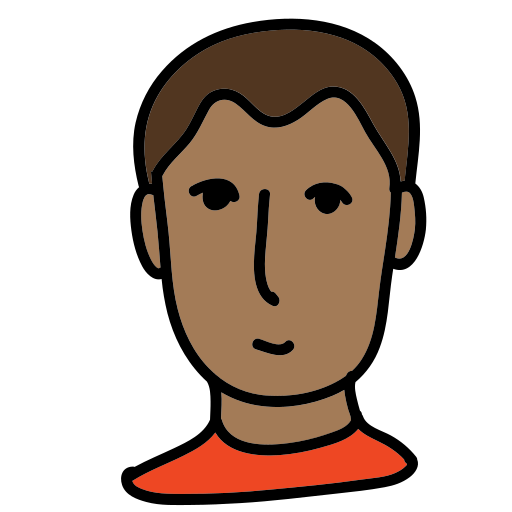 A drawing of a man's face with a short haircut