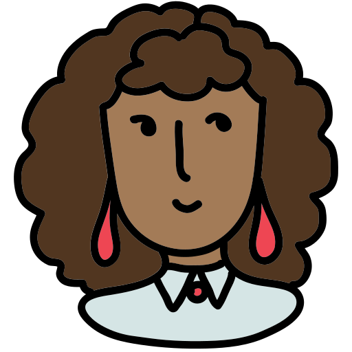 A drawing of a woman wearing a white shirt and red earrings