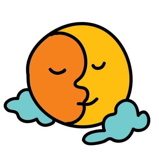 Eine Zeichnung eines schlafenden Mondes mit Wolken darum herum