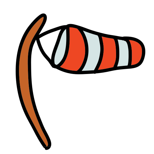 An orange and white striped hat with a long orange handle