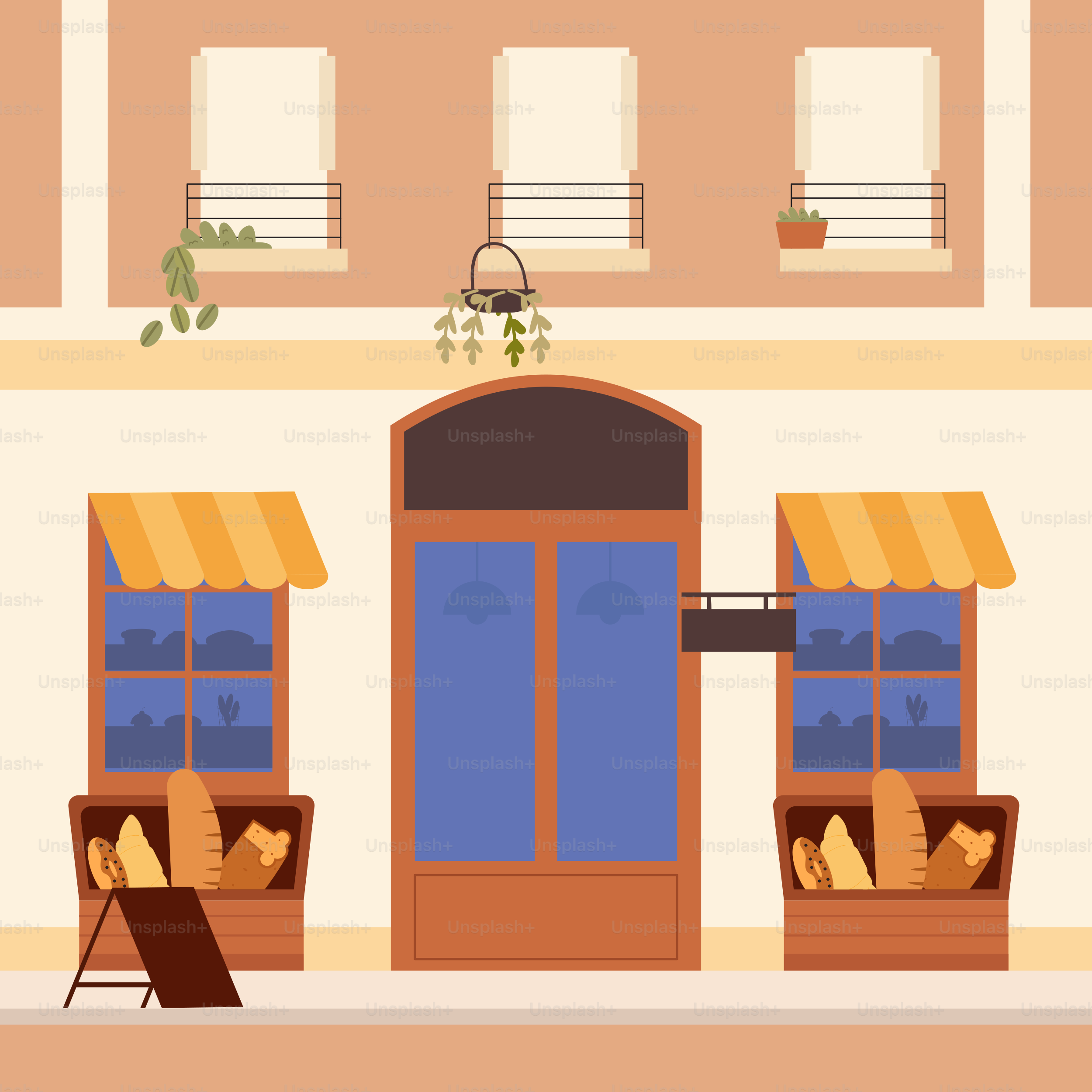 Une illustration d’une devanture de magasin avec un auvent jaune