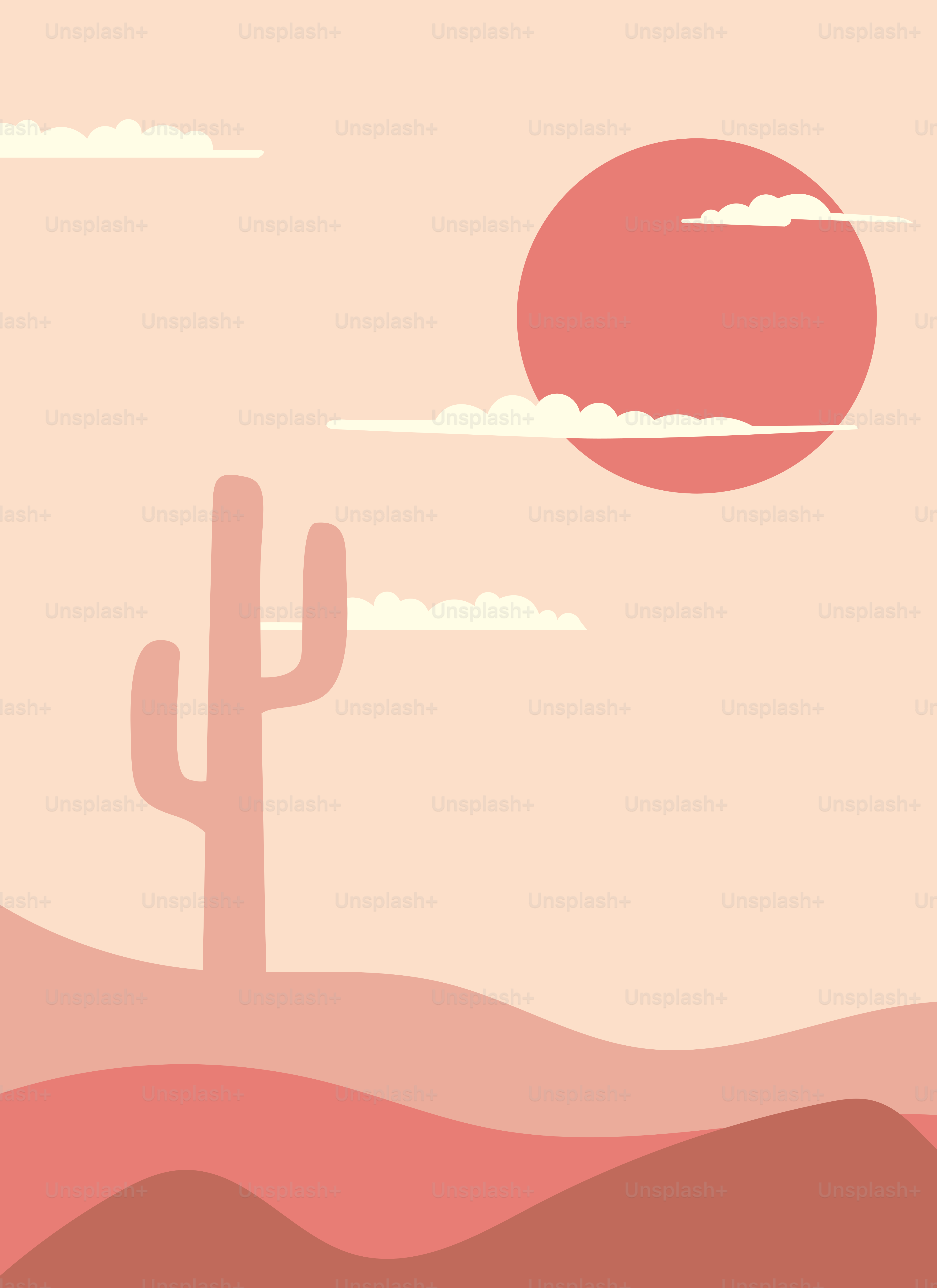 Eine Wüstenszene mit einem Kaktus und der Sonne