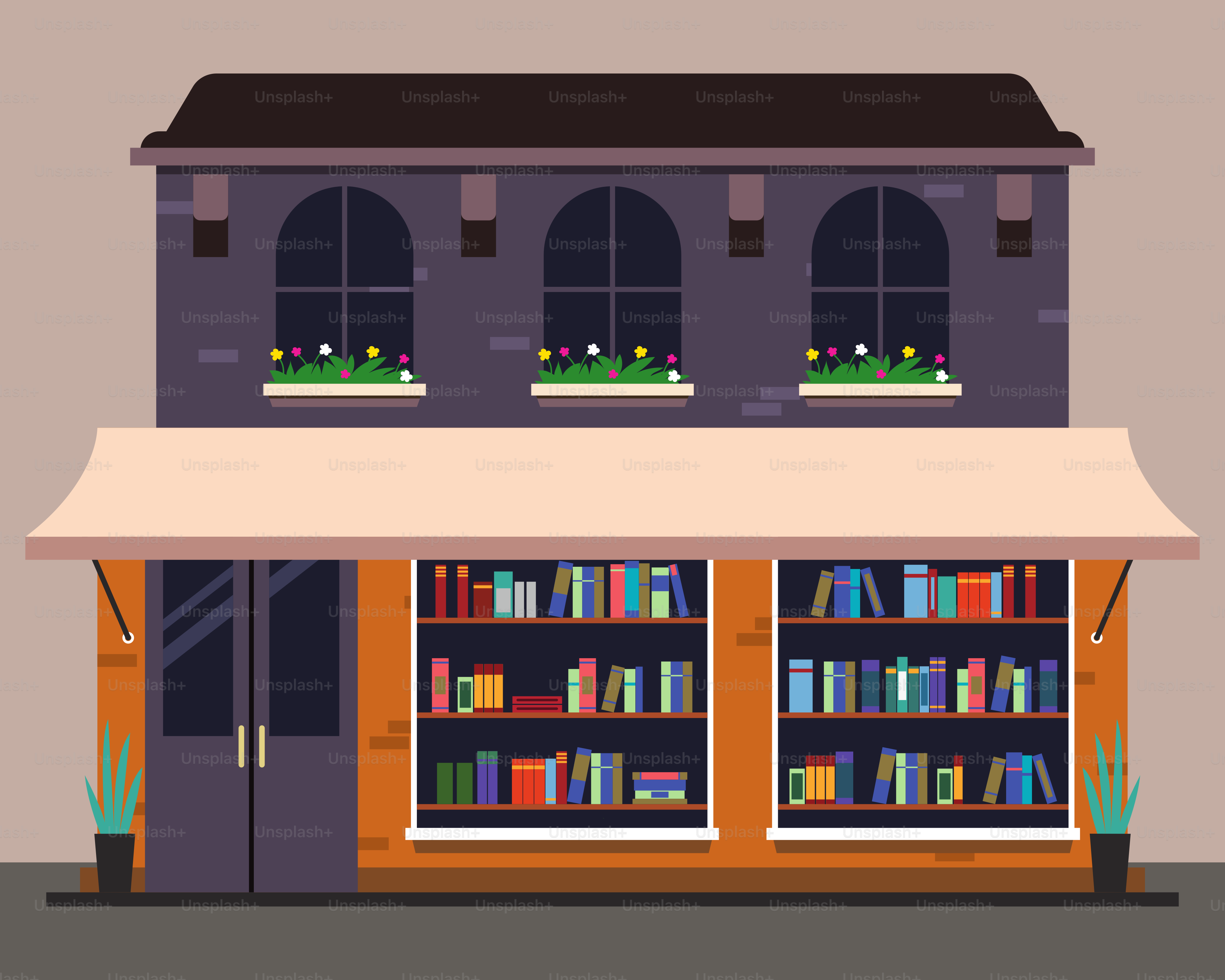 A building with a book shelf in front of it