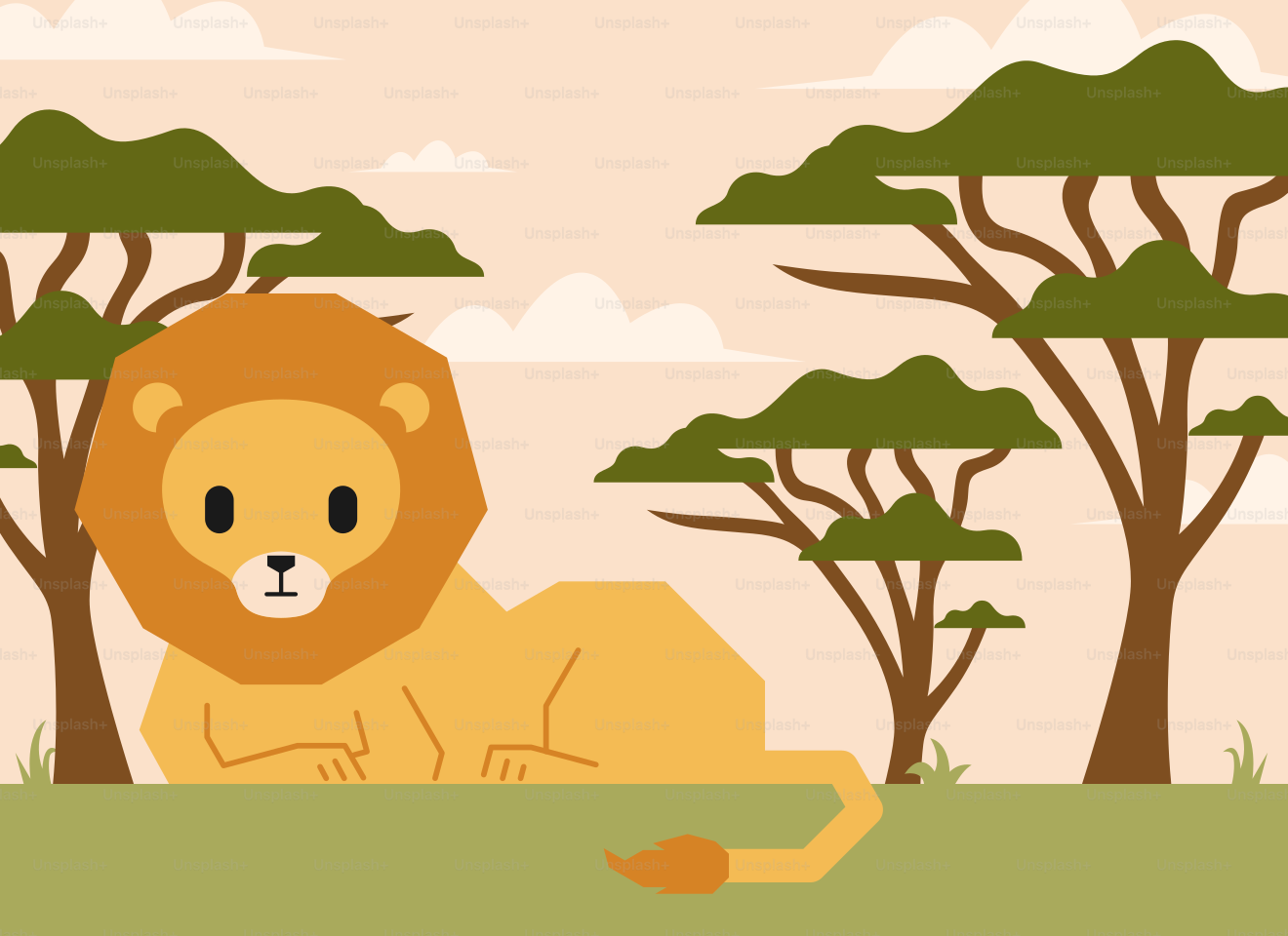 Un león sentado en medio de un bosque