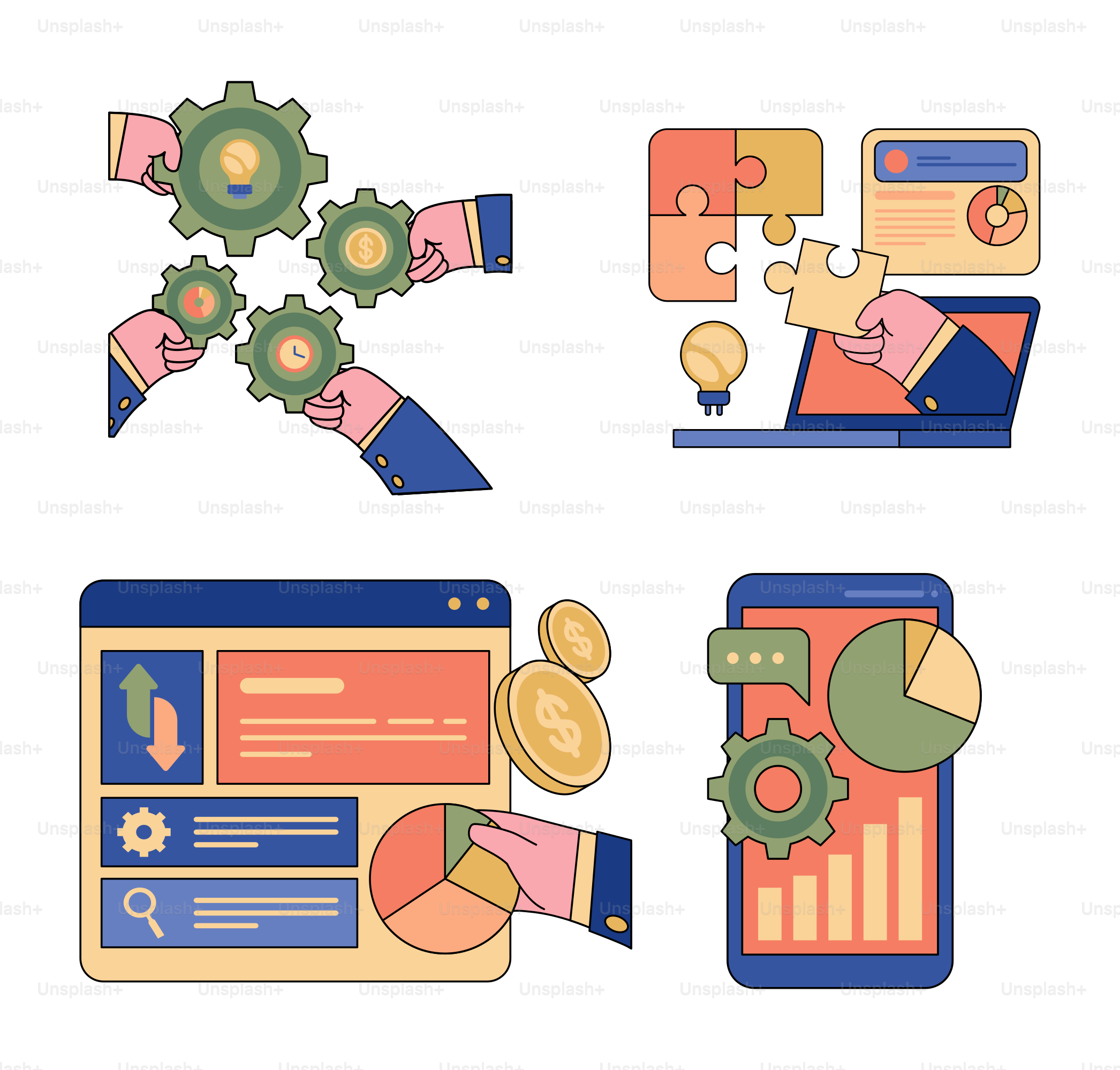 A bunch of different items that are on a white background