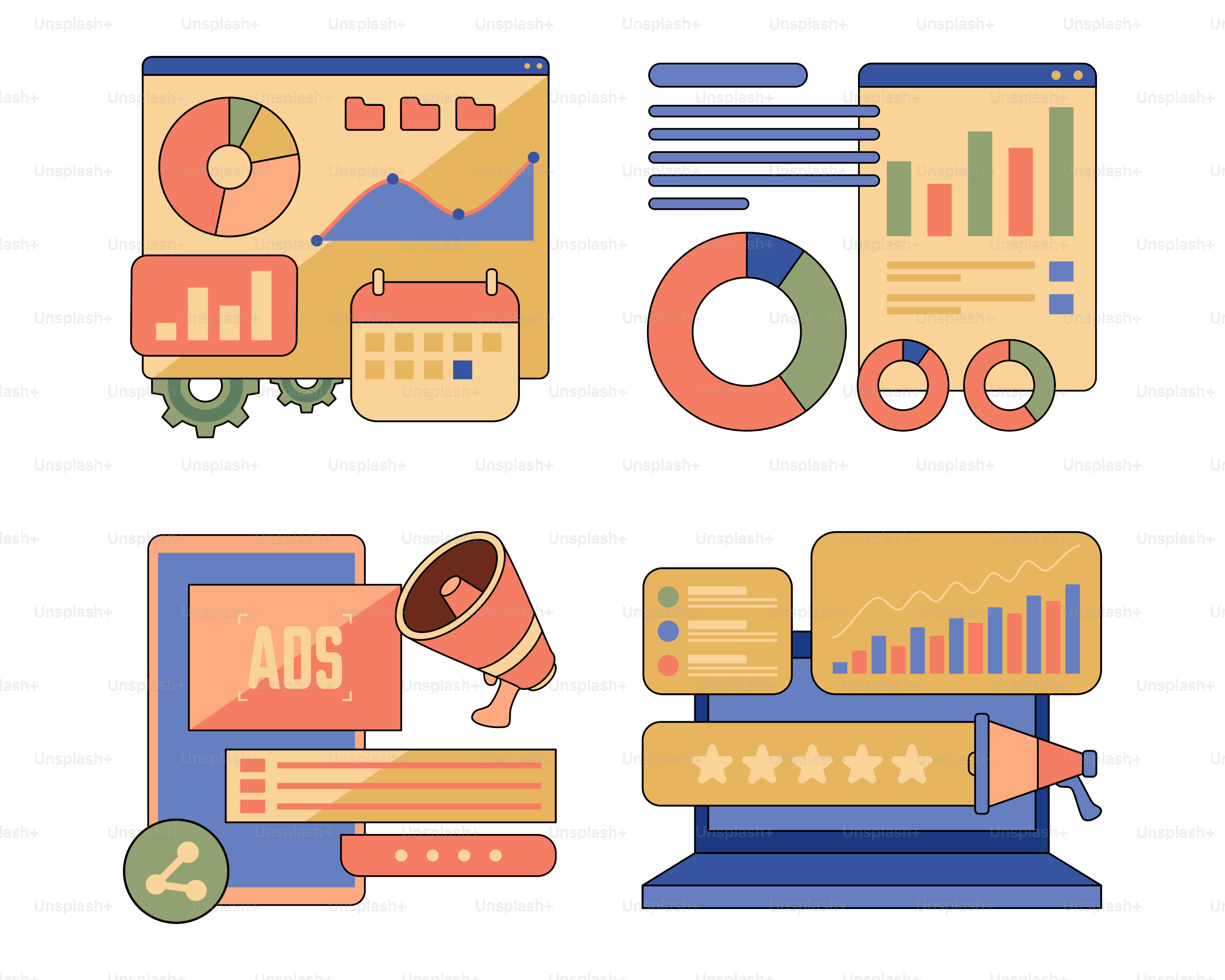 A collection of flat design icons