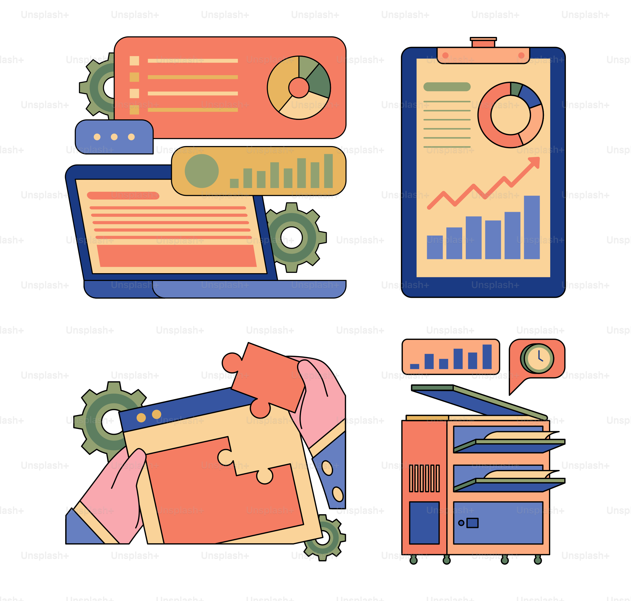 A bunch of different items that are on a white background