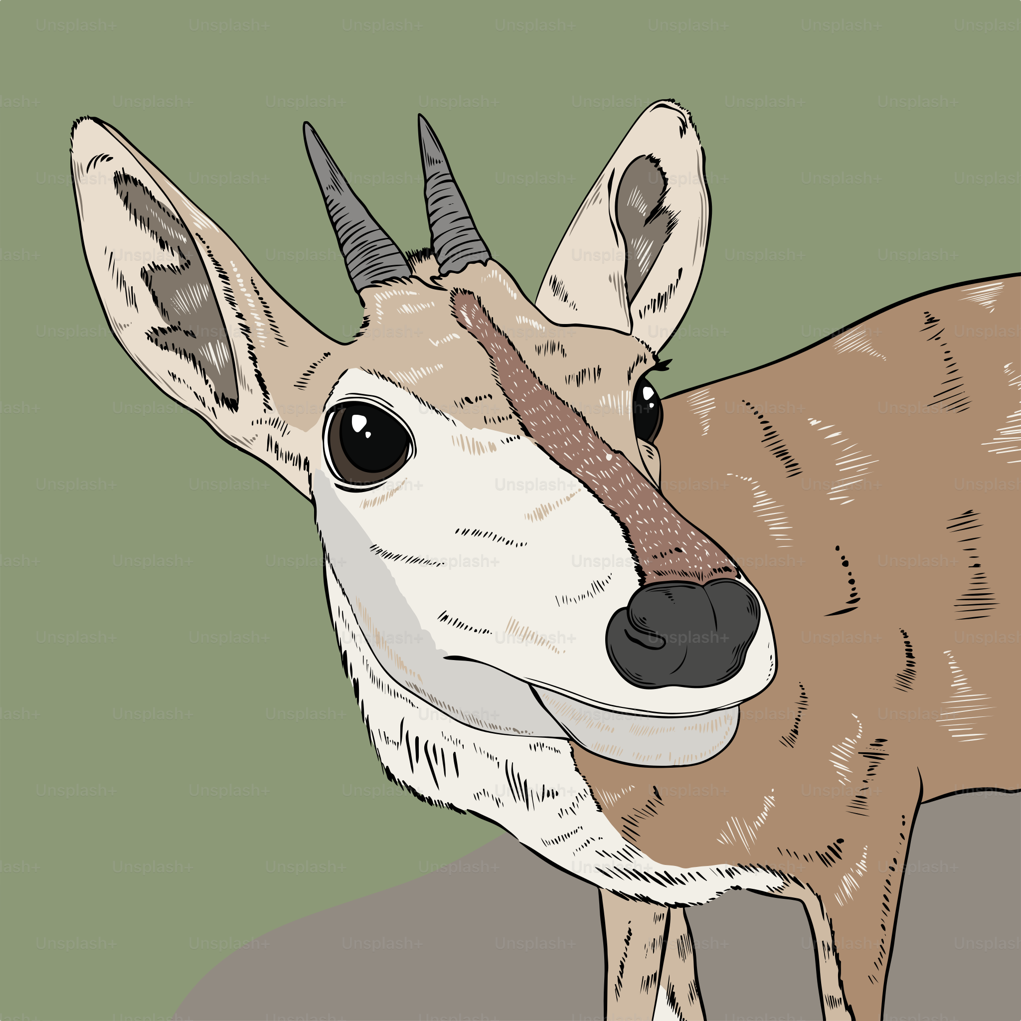 Um desenho de um cervo com chifres na cabeça
