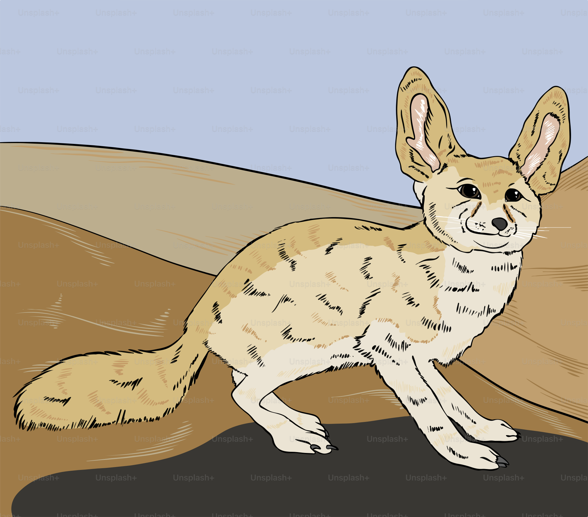 A drawing of a small animal in a desert