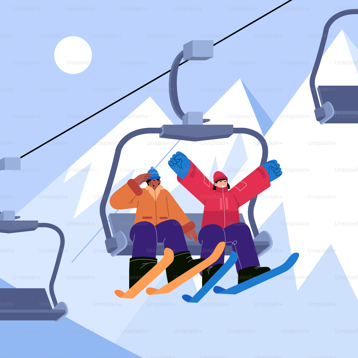 A couple of people riding a ski lift