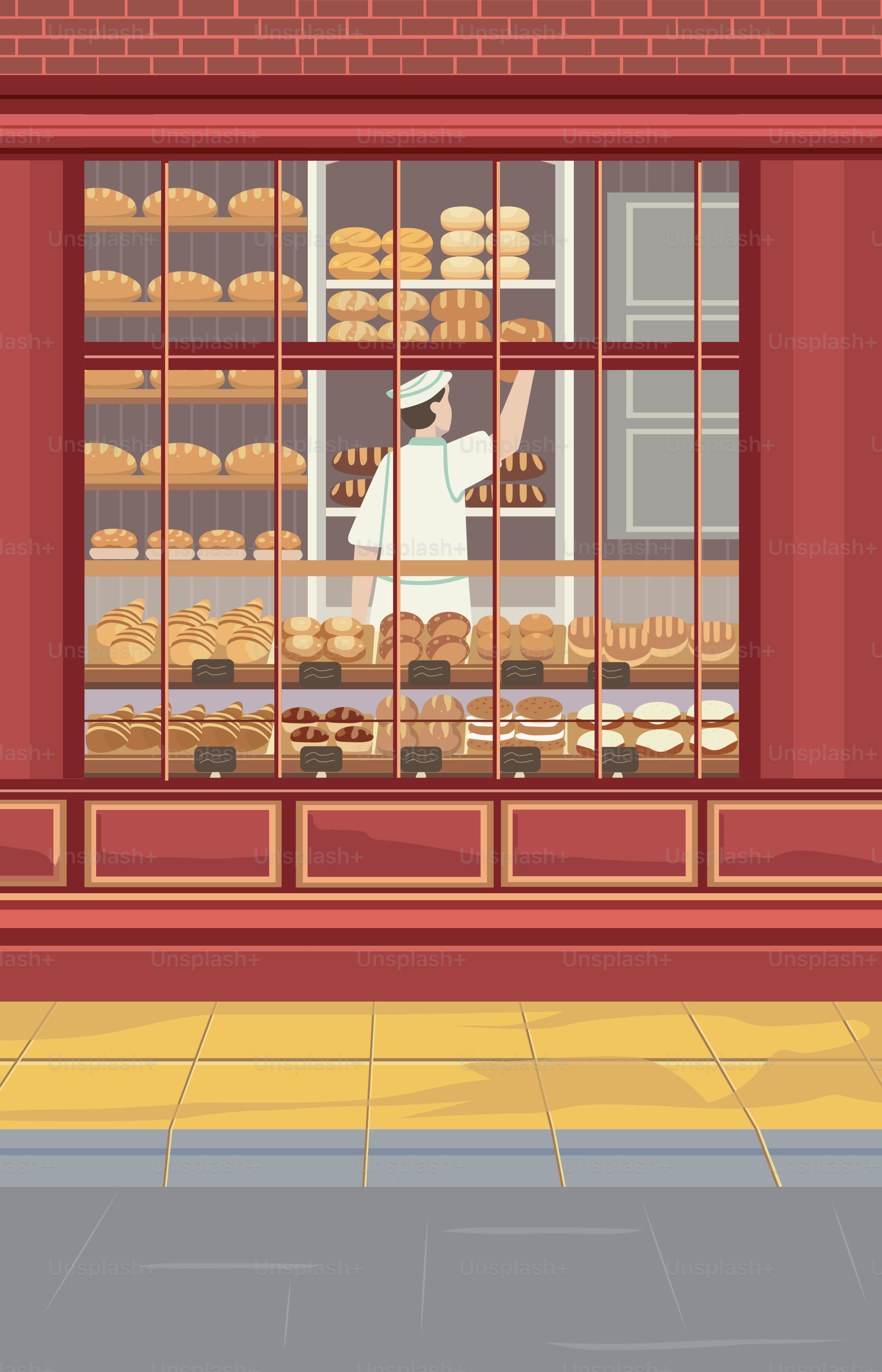 A bakery with a large window filled with donuts