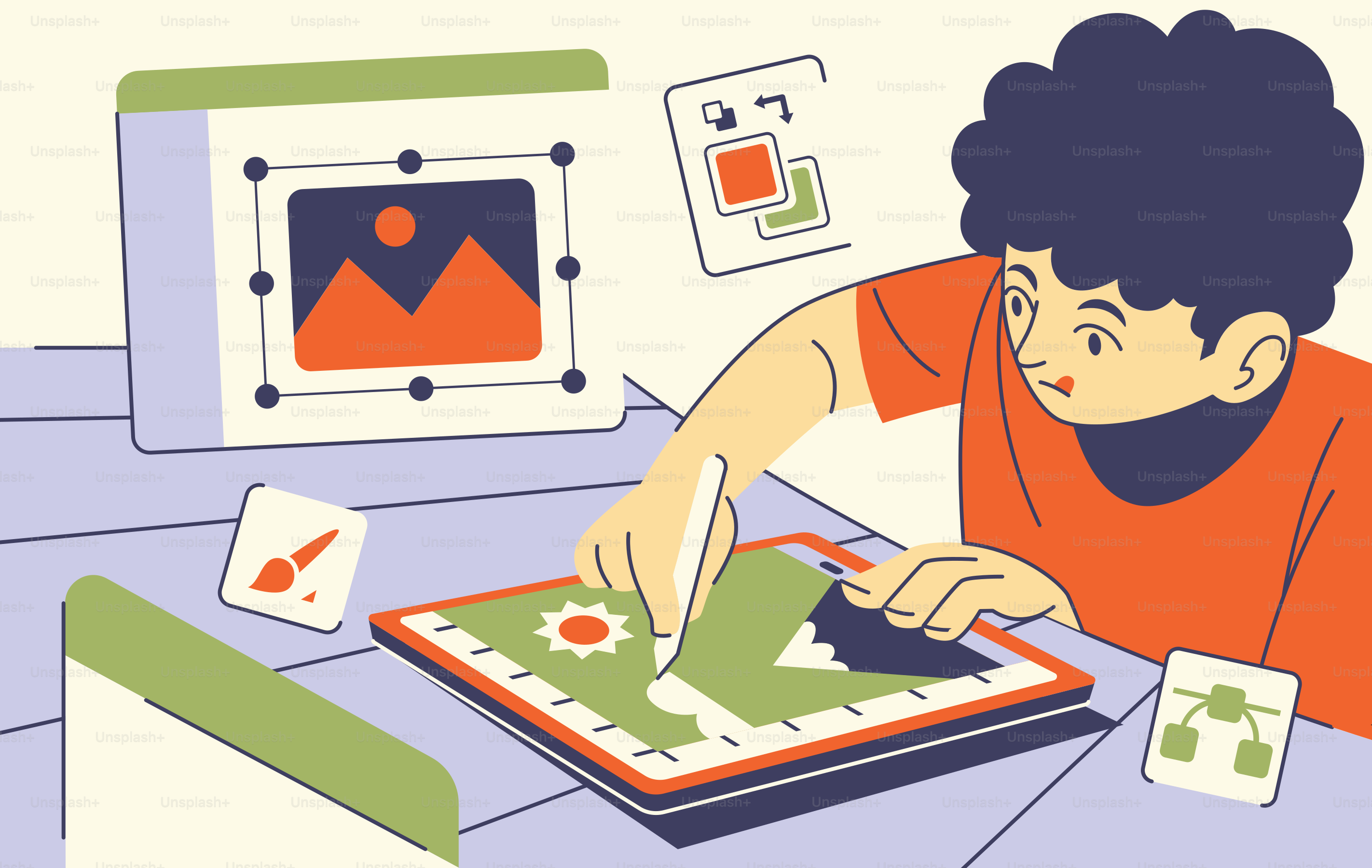 A boy is playing a game on a tablet