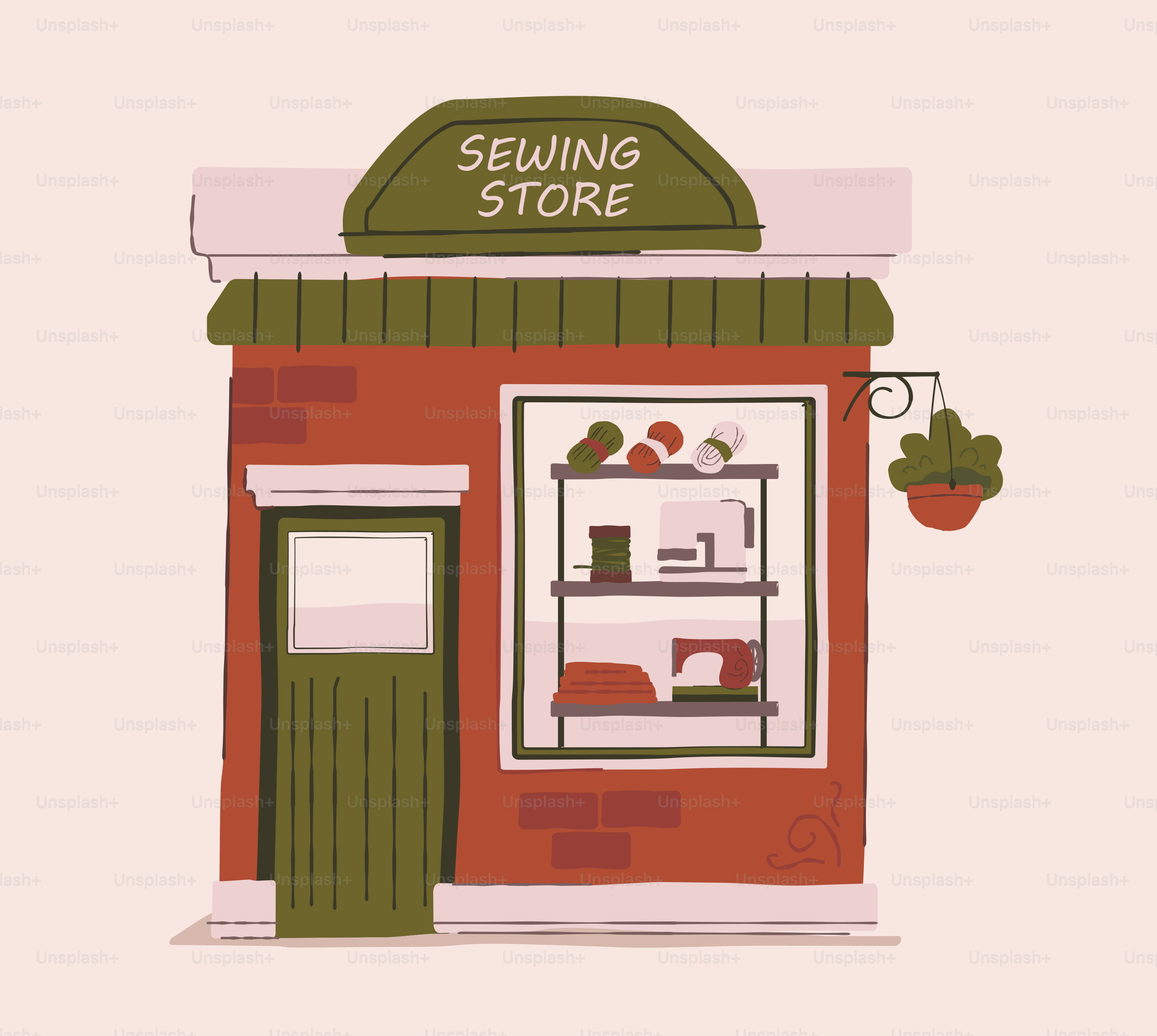 Un dibujo de una fachada con una puerta verde