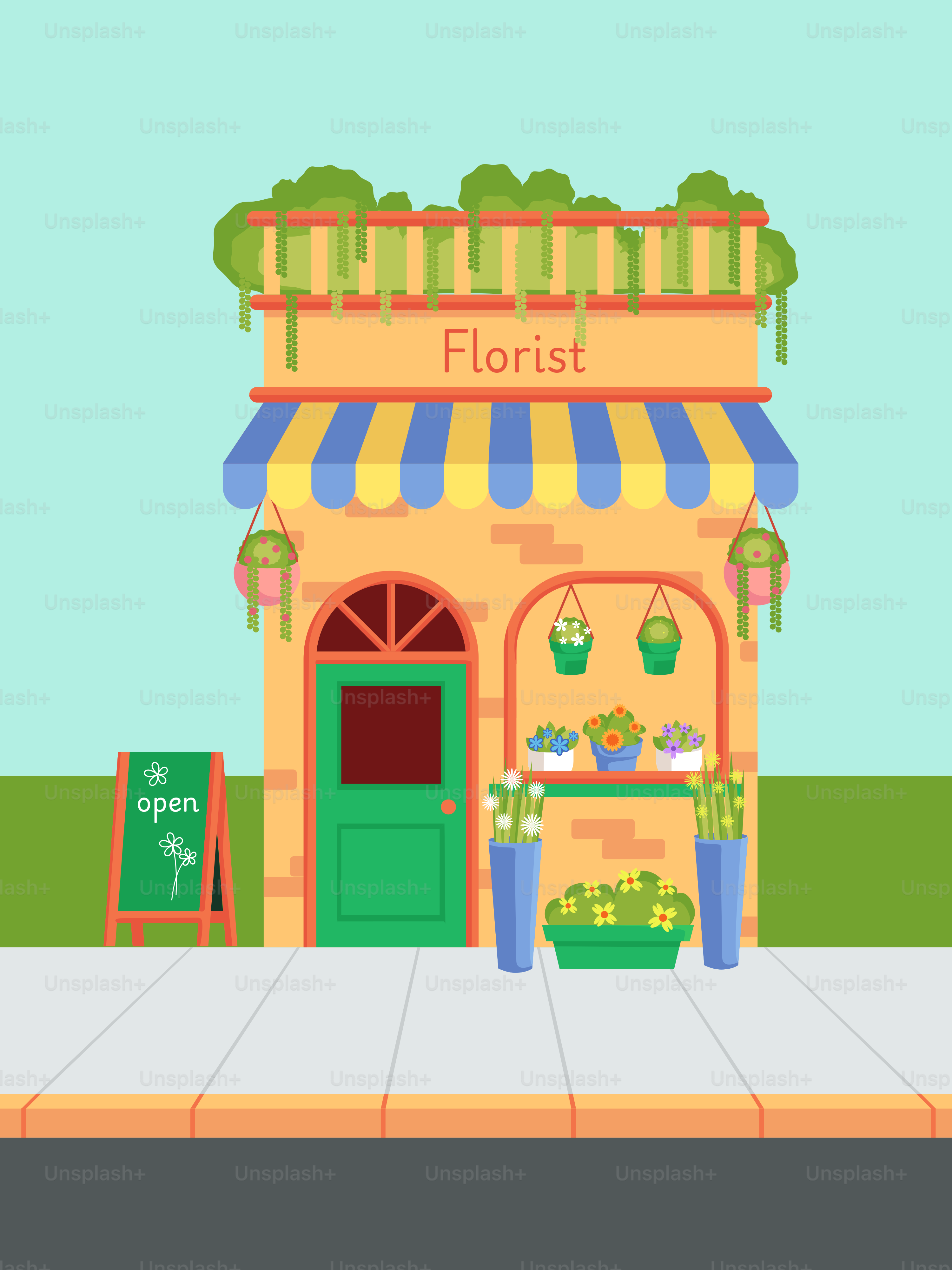 A store front with a green door and a sign that says florist