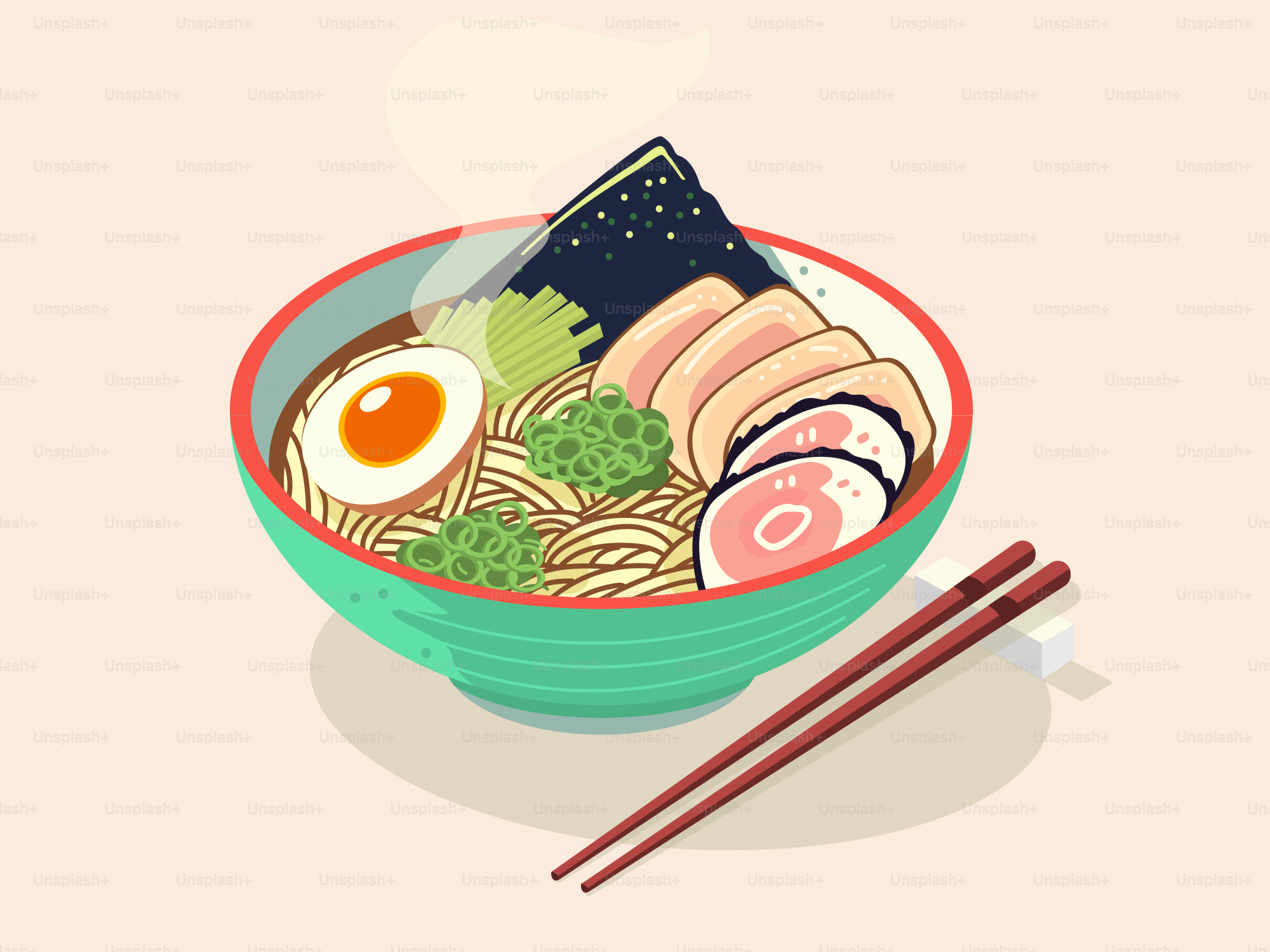 A bowl of ramen with chopsticks and an egg