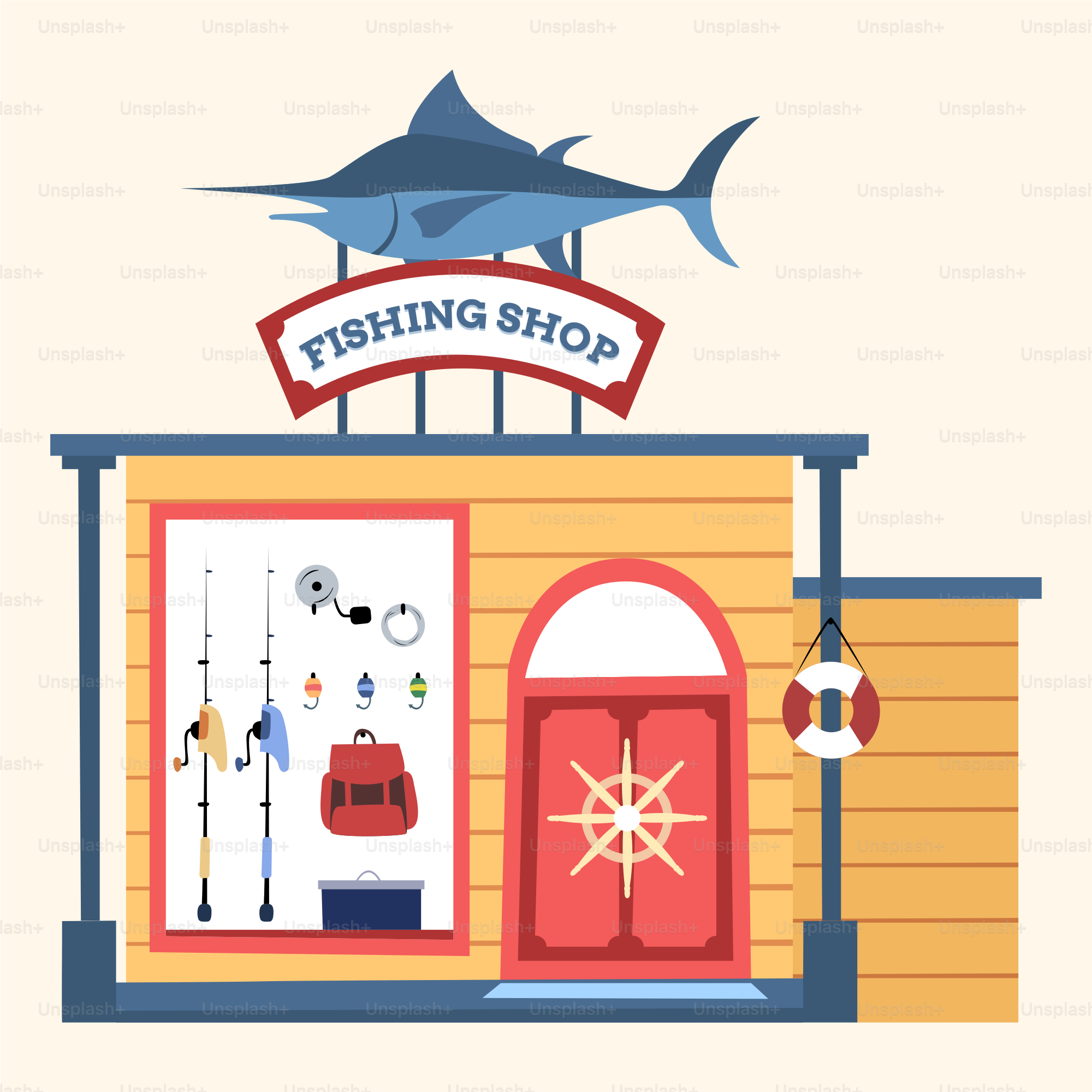 Un bâtiment avec un panneau indiquant magasin de pêche