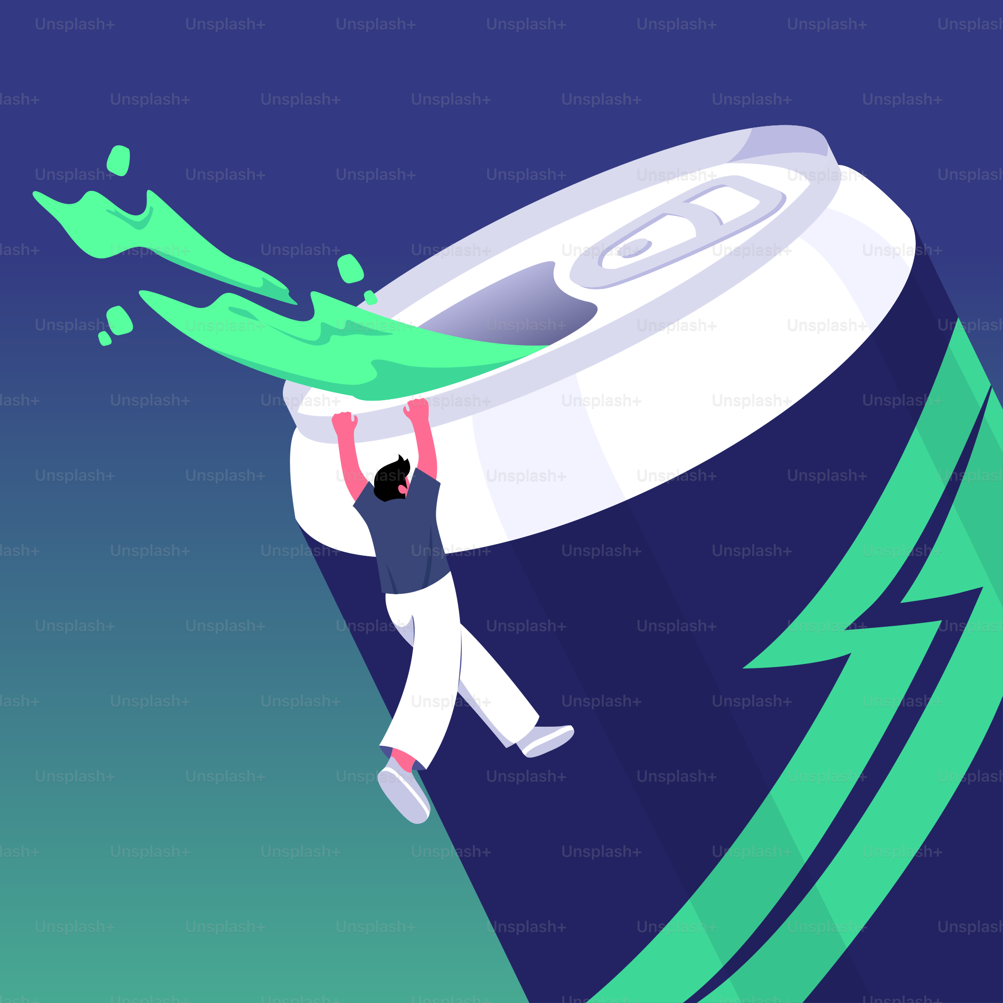 A man climbing on a can of soda