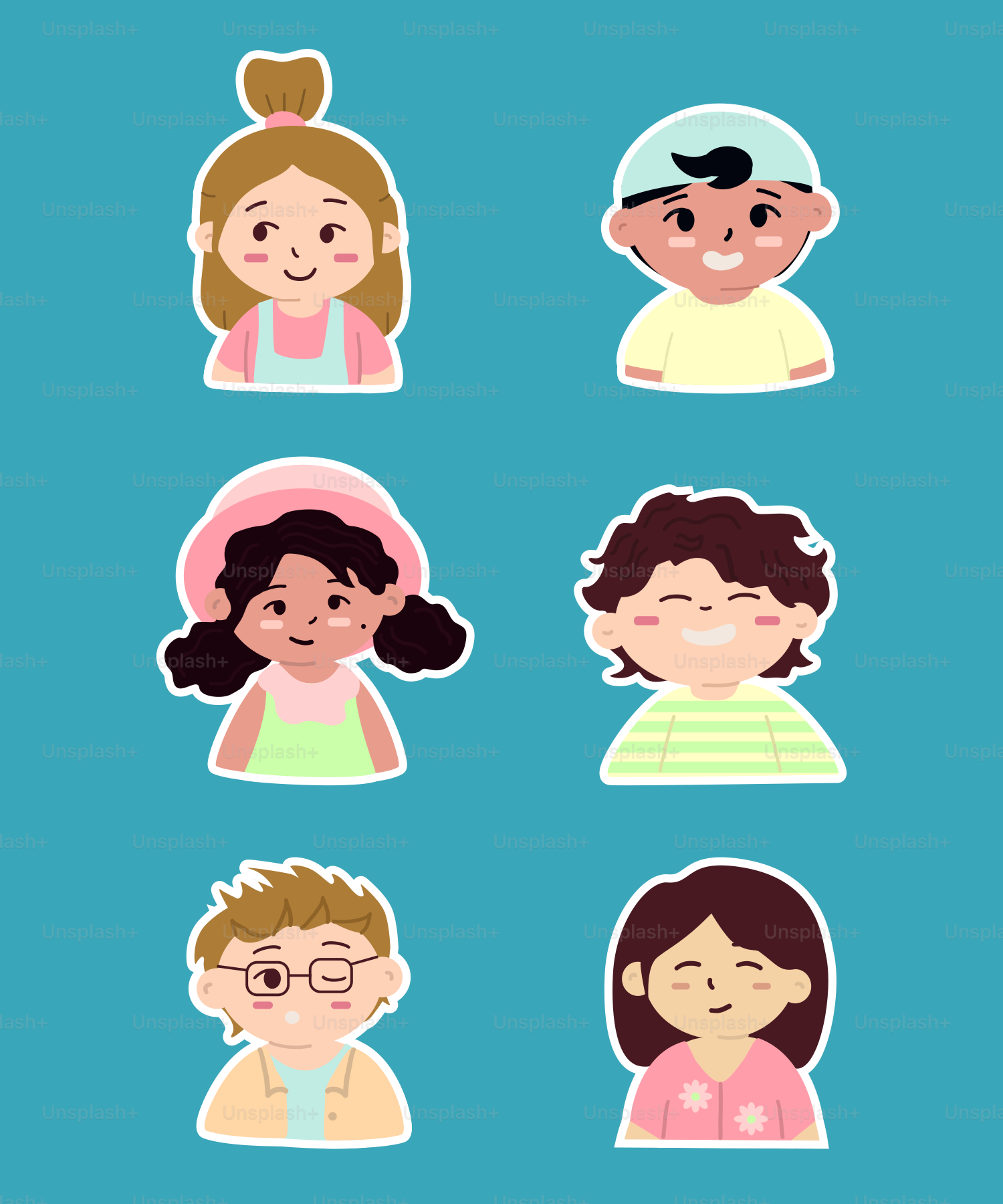 A group of people with different expressions on a blue background