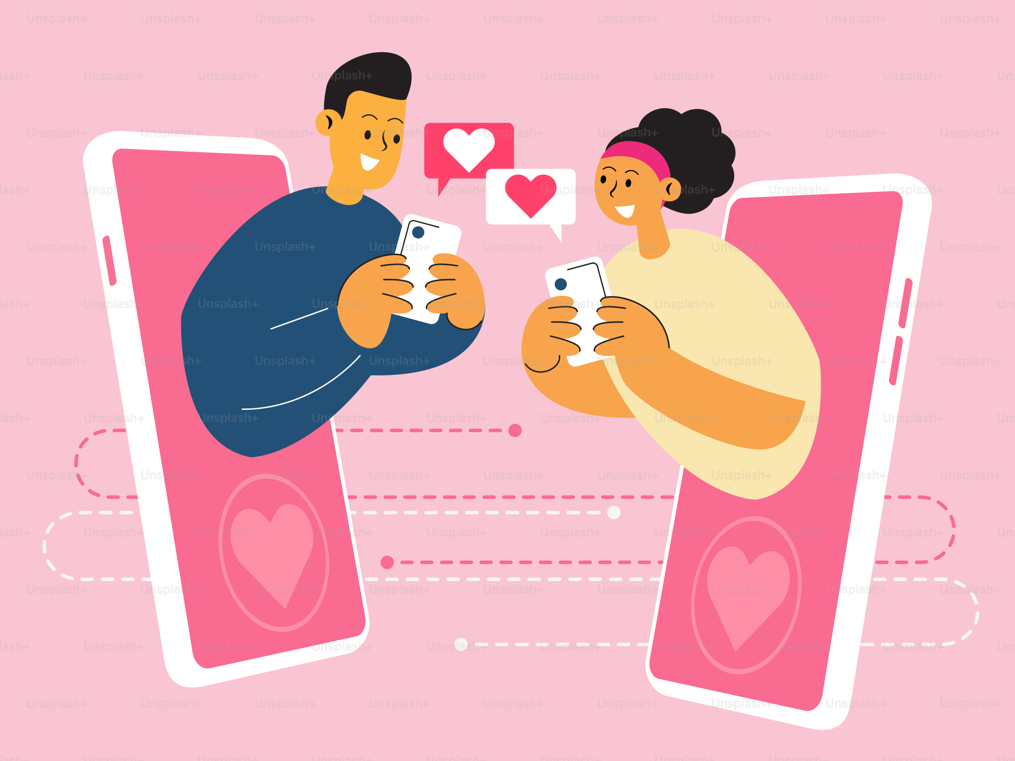 Un uomo e una donna stanno giocando ai videogiochi sui loro telefoni