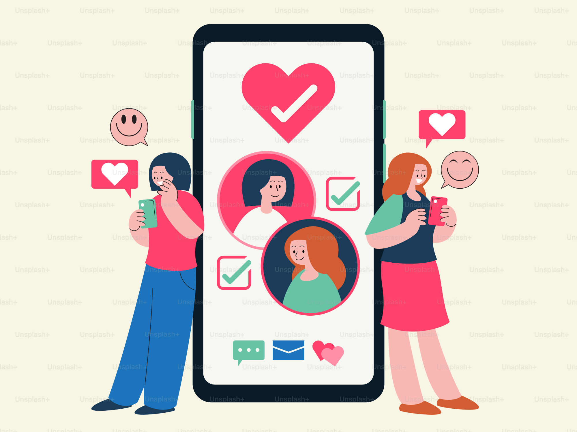 Un couple de femmes debout à côté d’un téléphone portable