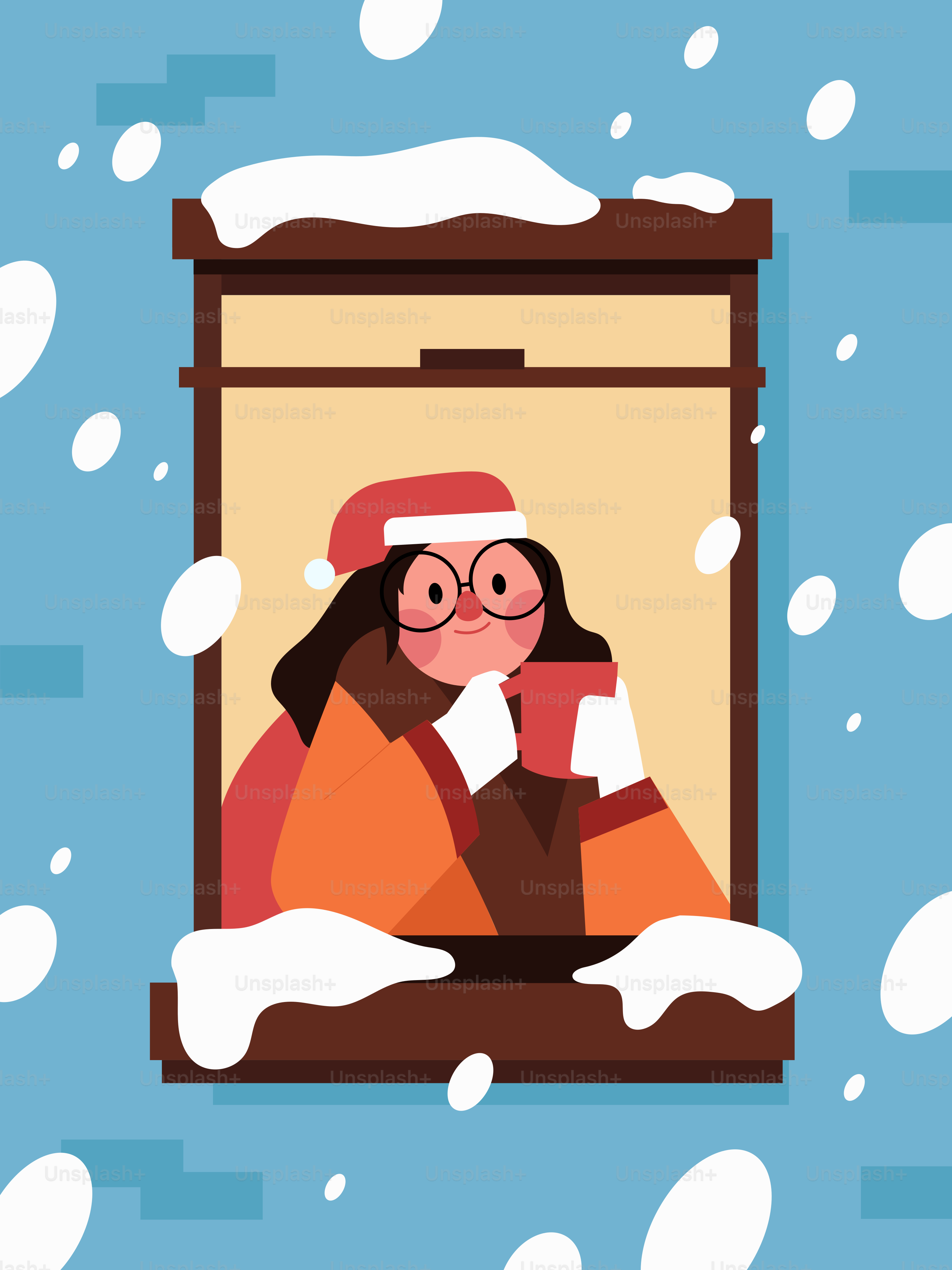 A person wearing a santa hat sitting in a window