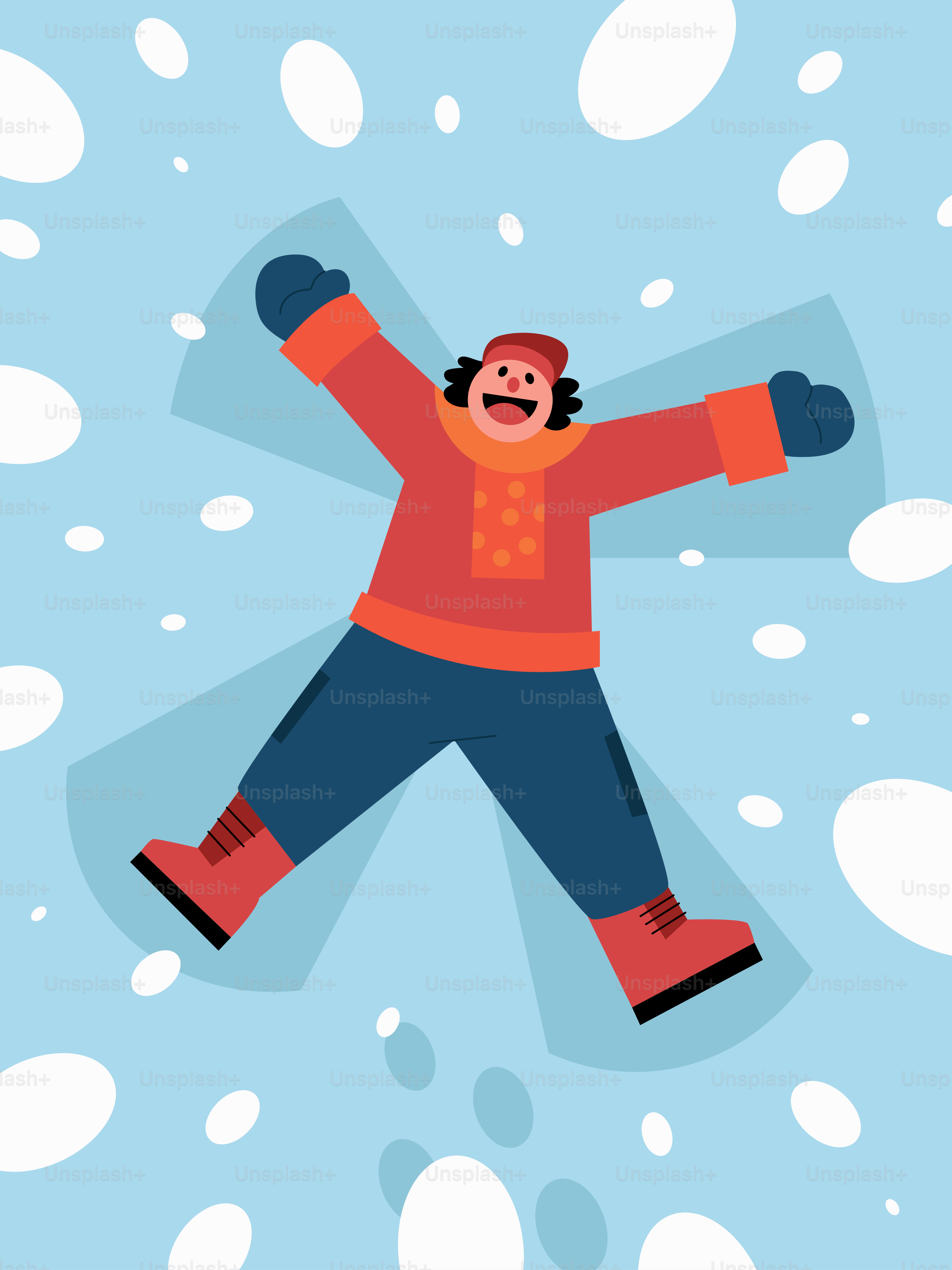 A man in a red jacket is jumping in the snow