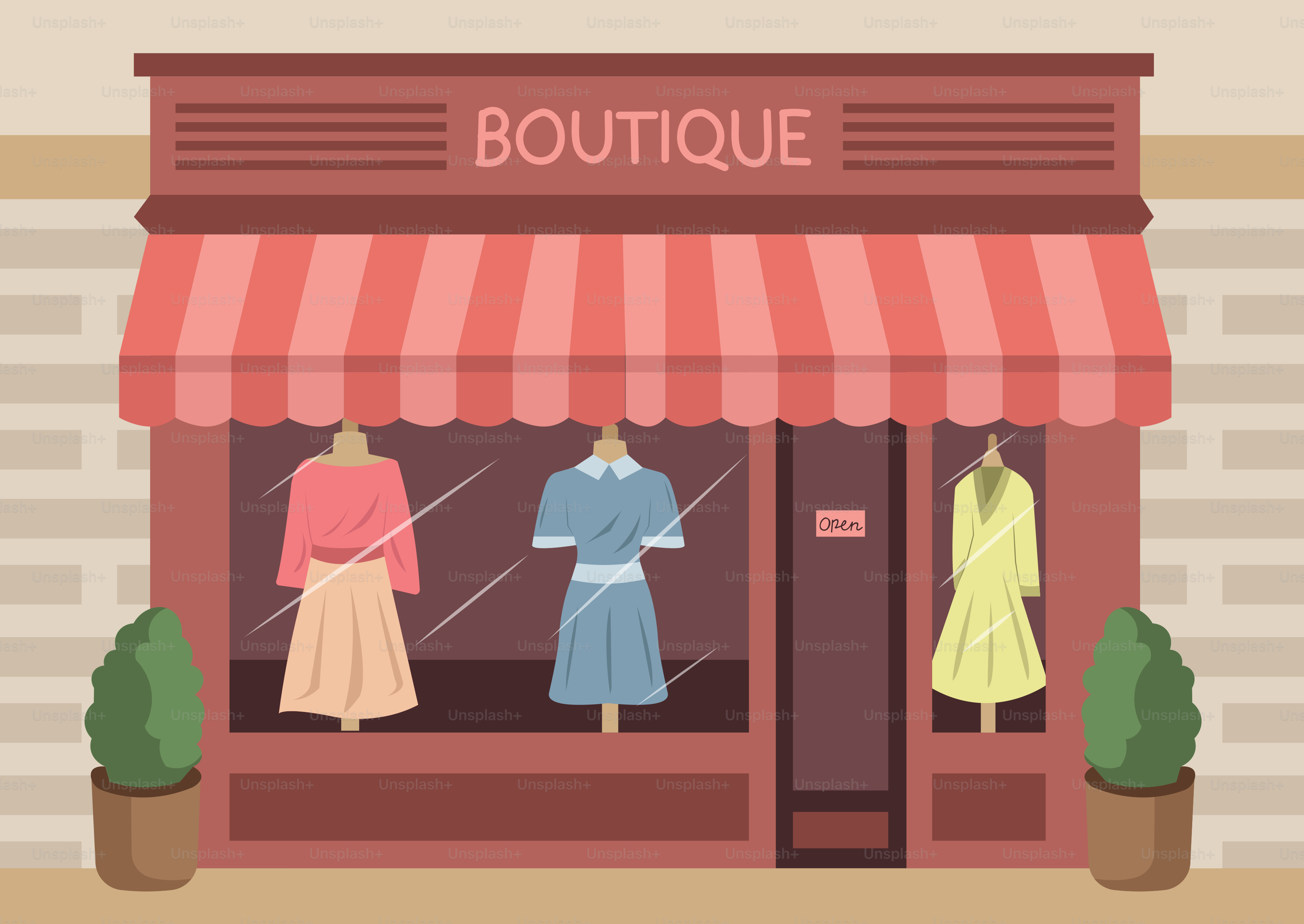 An illustration of a storefront with clothes on display