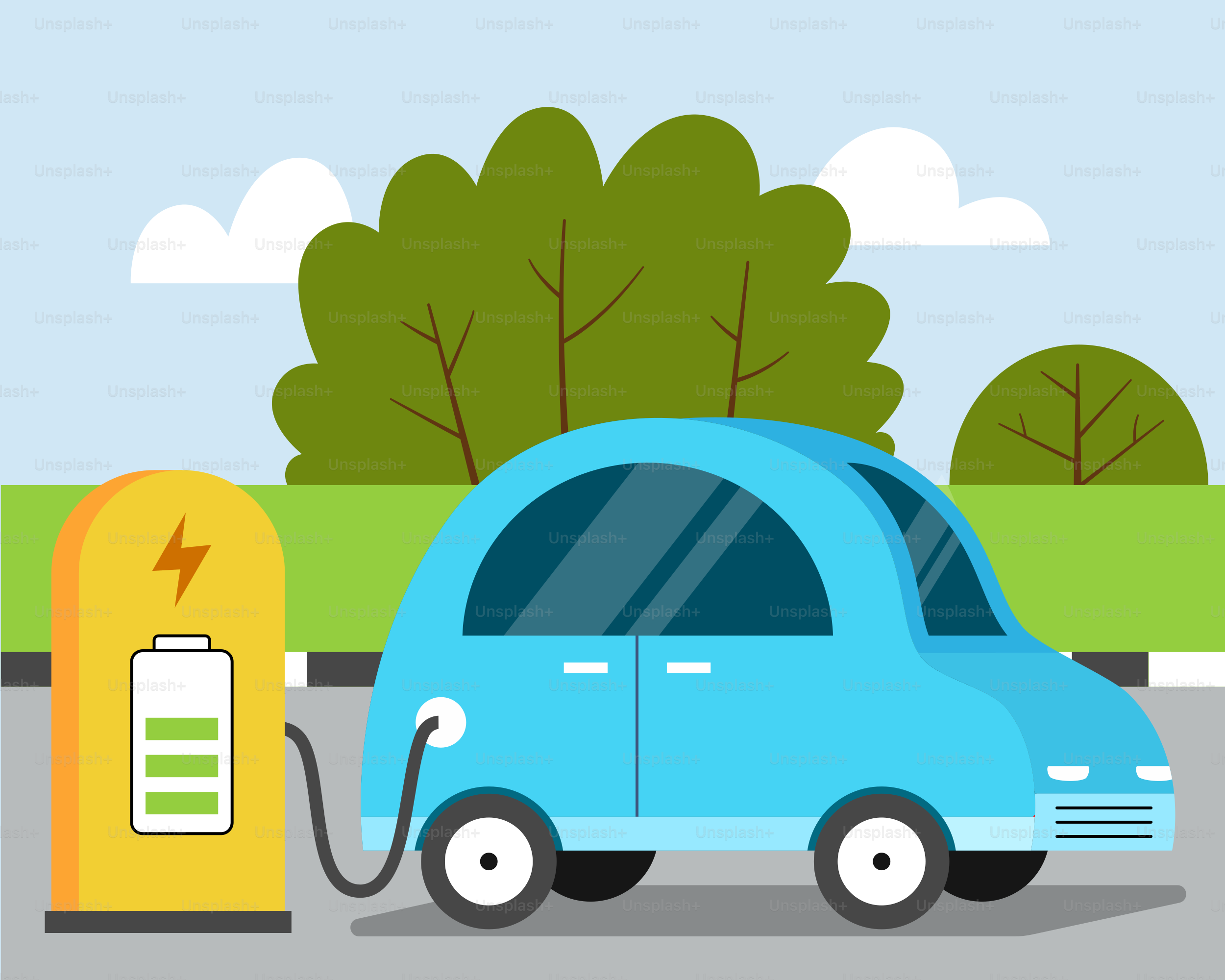 Une voiture électrique branchée à une station de recharge