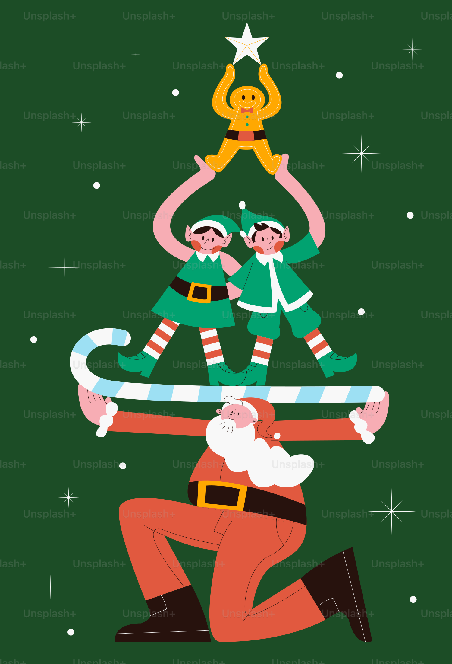 Un biglietto di Natale con due elfi che tengono un trofeo