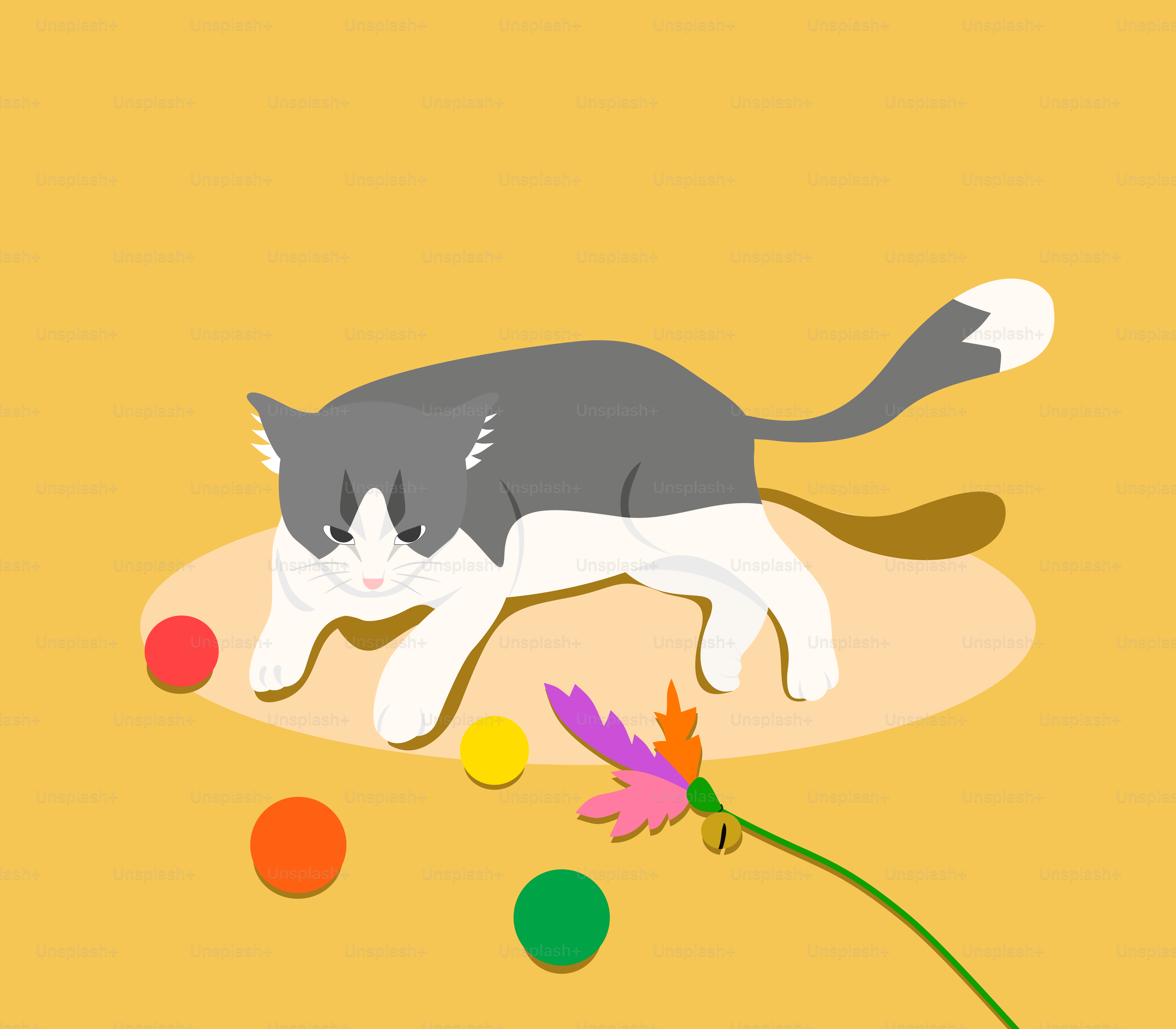A gray and white cat laying on top of a flower